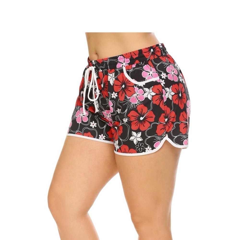 In’Voland 18W Floral Board Shorts Black Red Pink White Swim Bottoms Plus Size